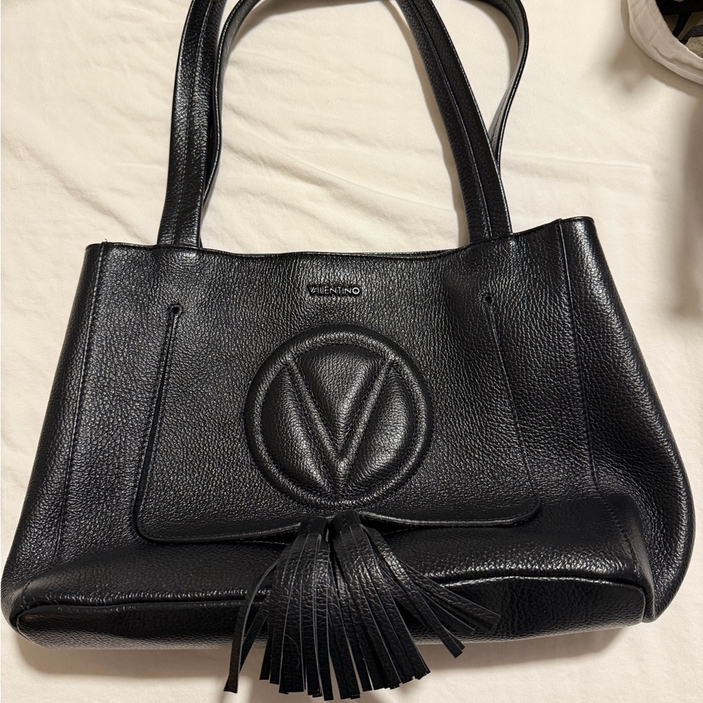Valentino Black Leather Tote with Tassel